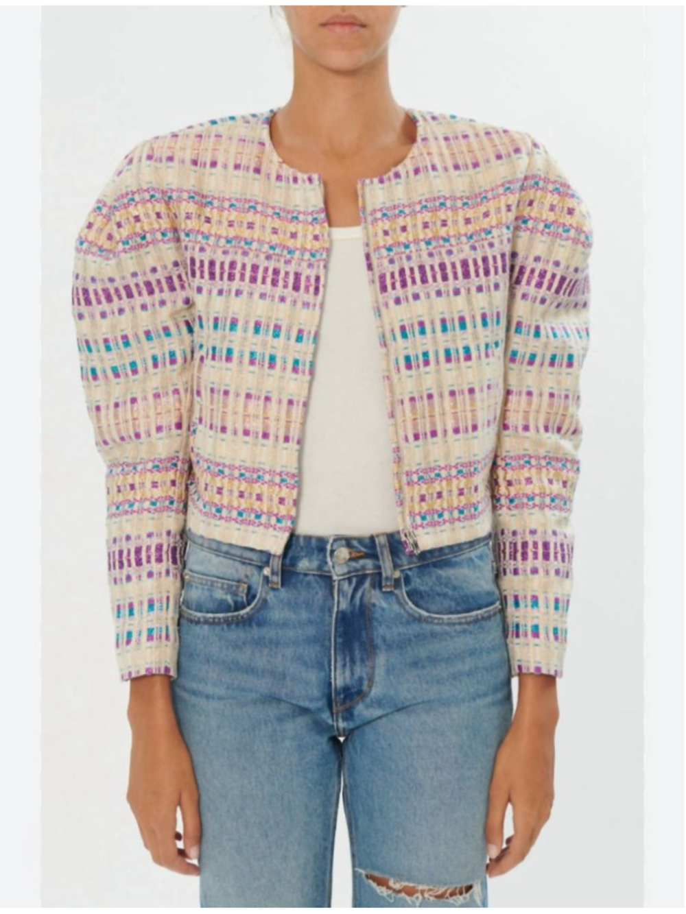 IRO Paris NWT $695 Templa Tweed Crop Blazer Metallic Zip Front Size 36 4‎ XS S